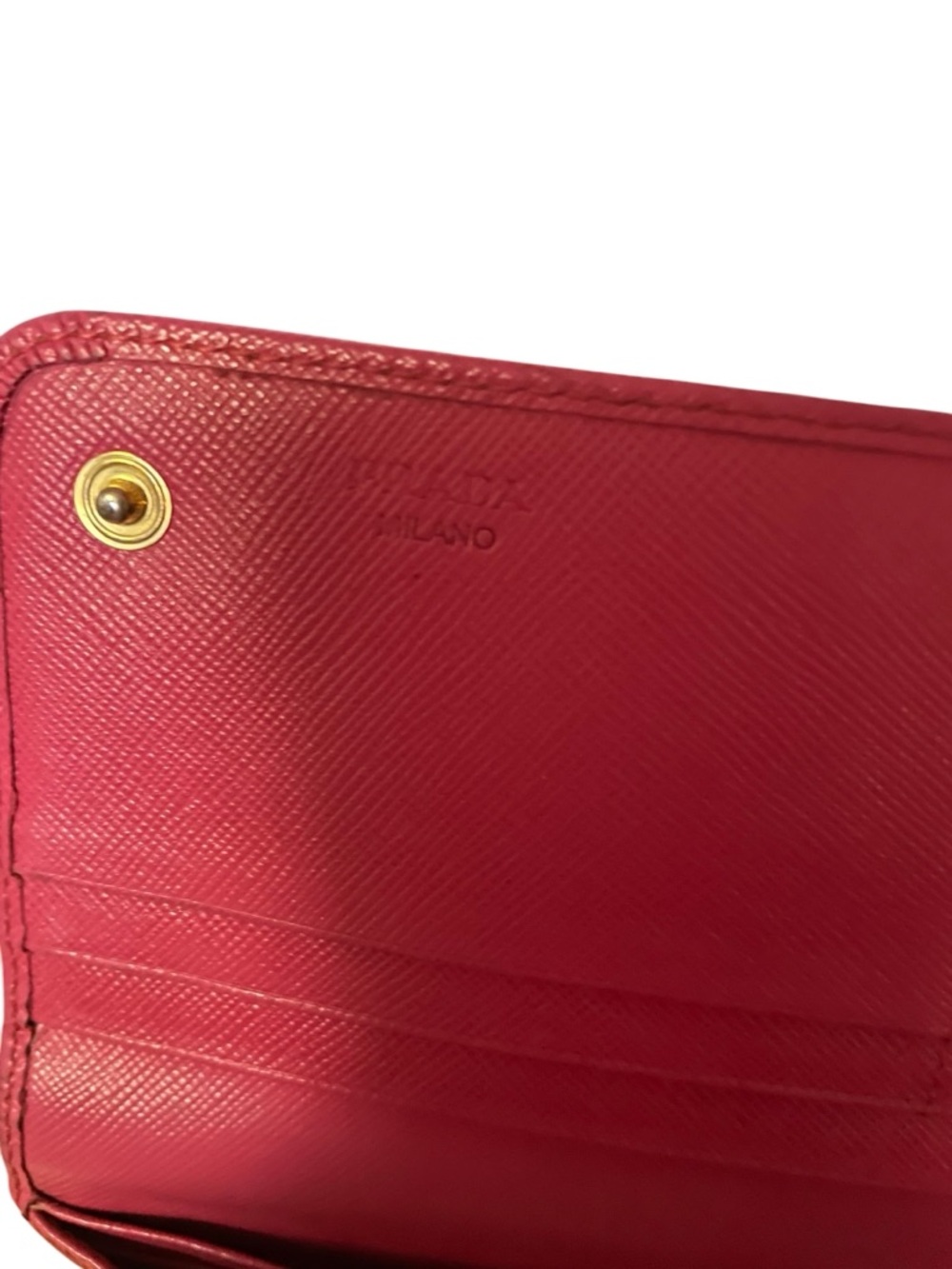 PRADA Pink Saffiano Leather Metal Flap Continental Wallet - Picture 7 of 11